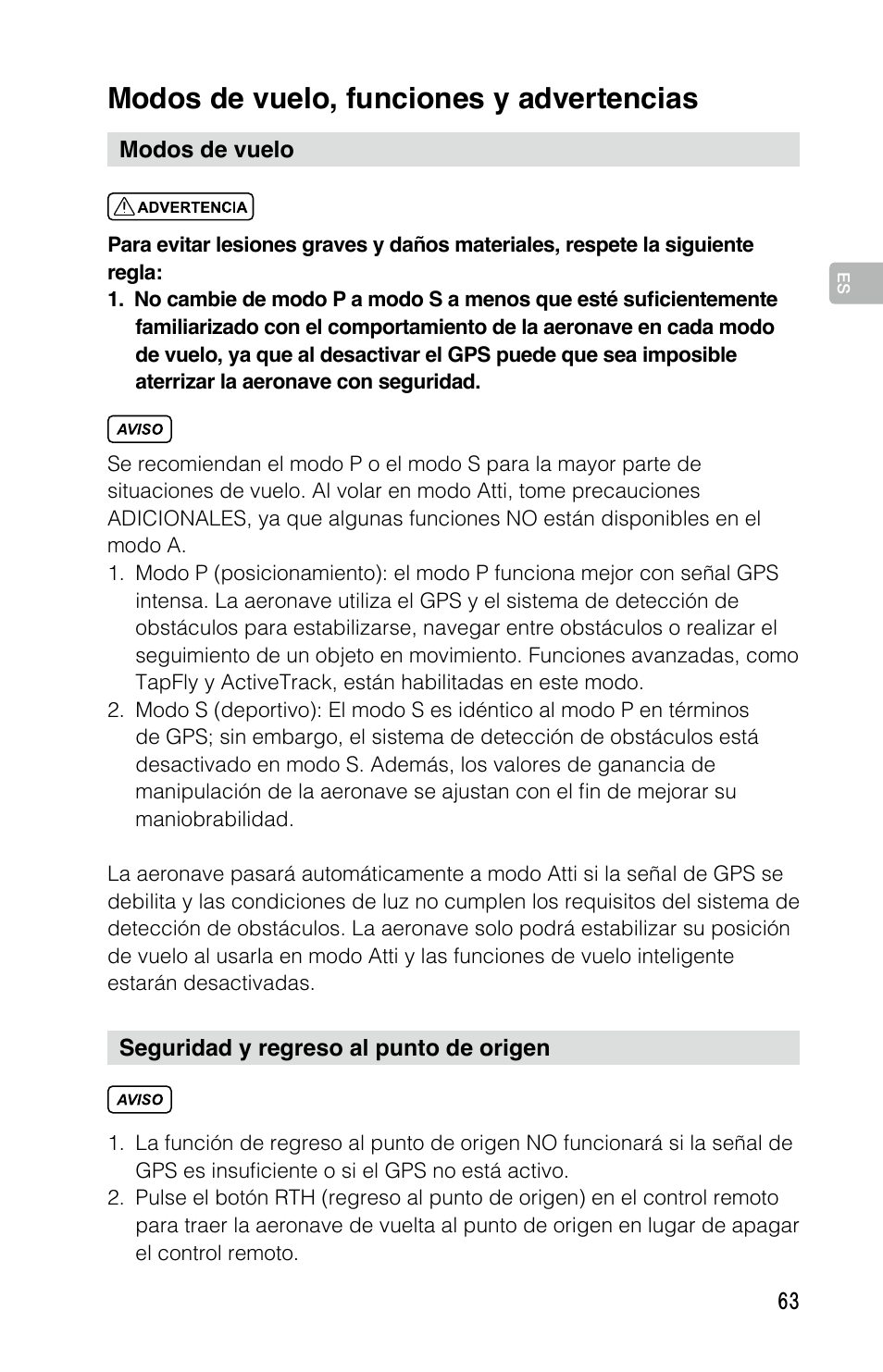 Modos de vuelo, funciones y advertencias | DJI Mavic Pro User Manual | Page 62 / 183