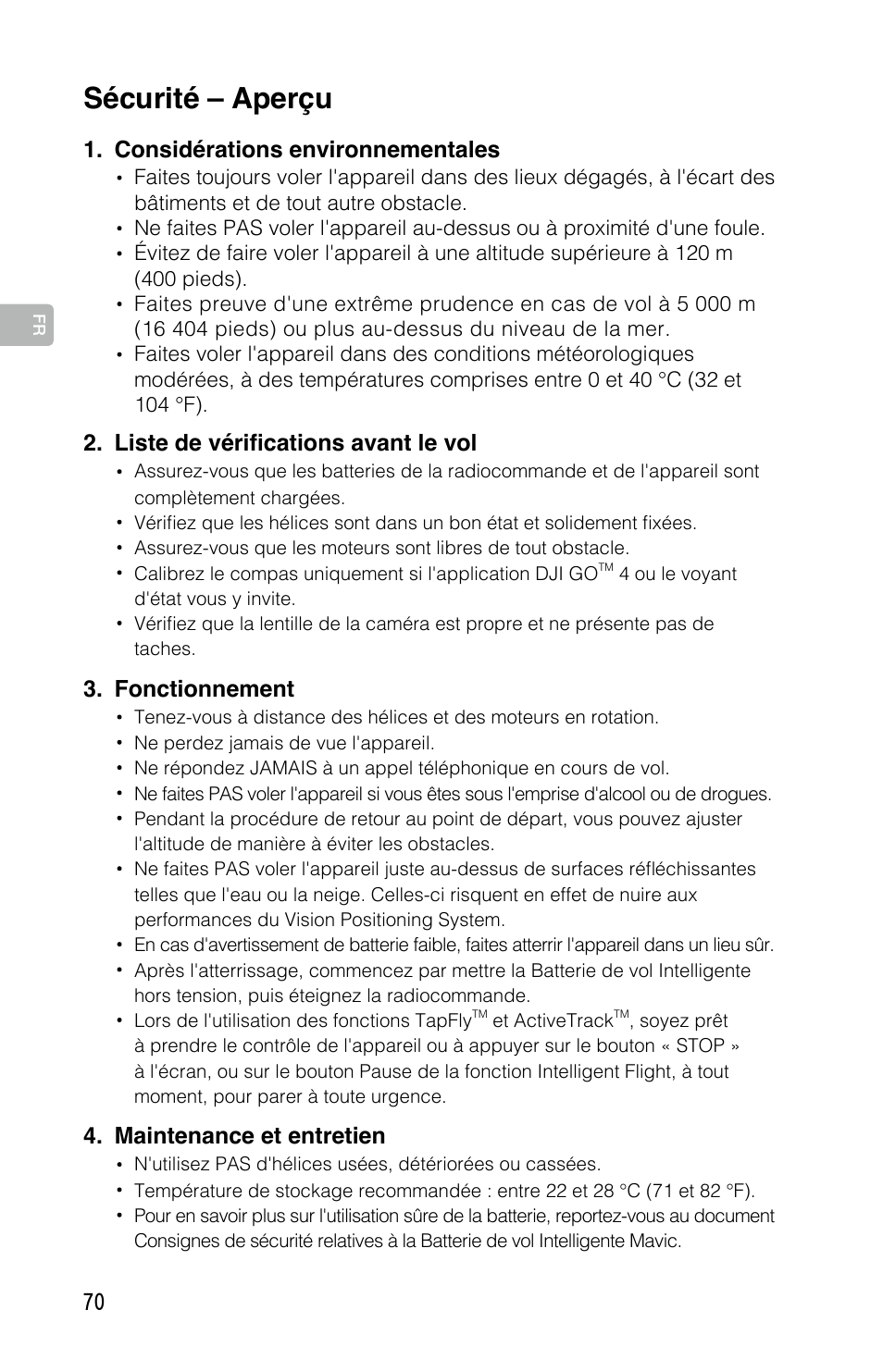 Sécurité – aperçu | DJI Mavic Pro User Manual | Page 69 / 183