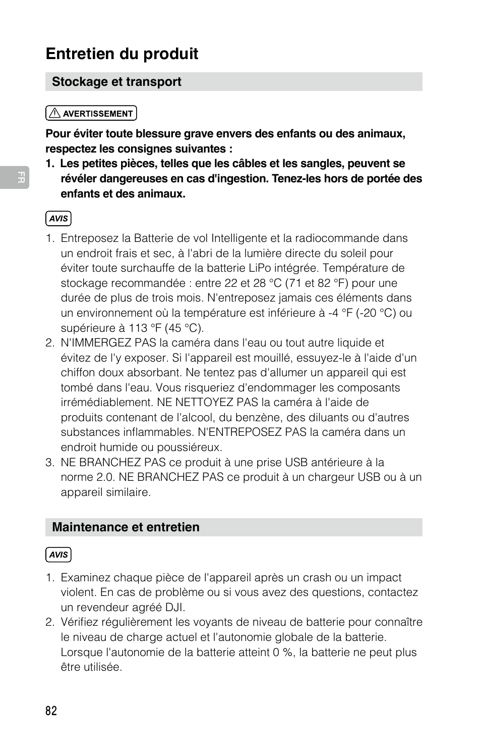Entretien du produit | DJI Mavic Pro User Manual | Page 81 / 183