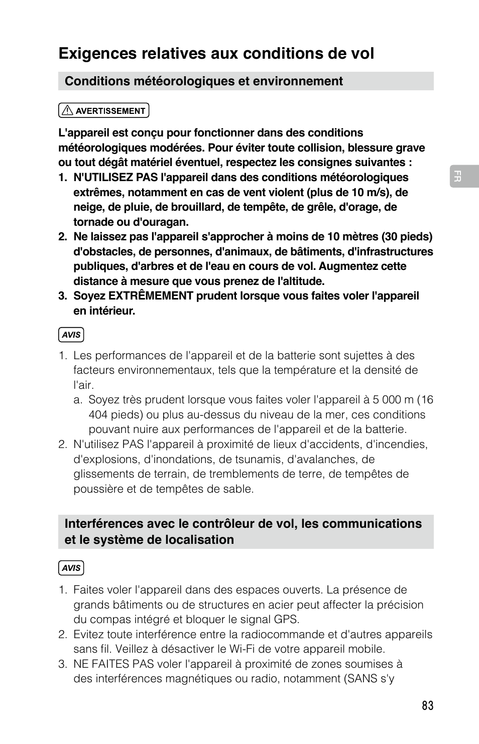 Exigences relatives aux conditions de vol | DJI Mavic Pro User Manual | Page 82 / 183