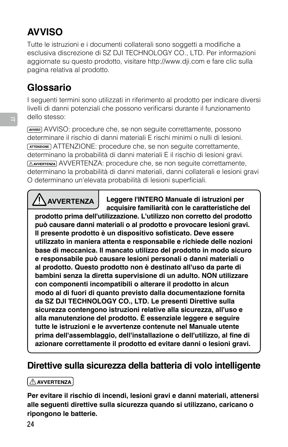 Avviso, Glossario | DJI Mavic Pro User Manual | Page 23 / 44
