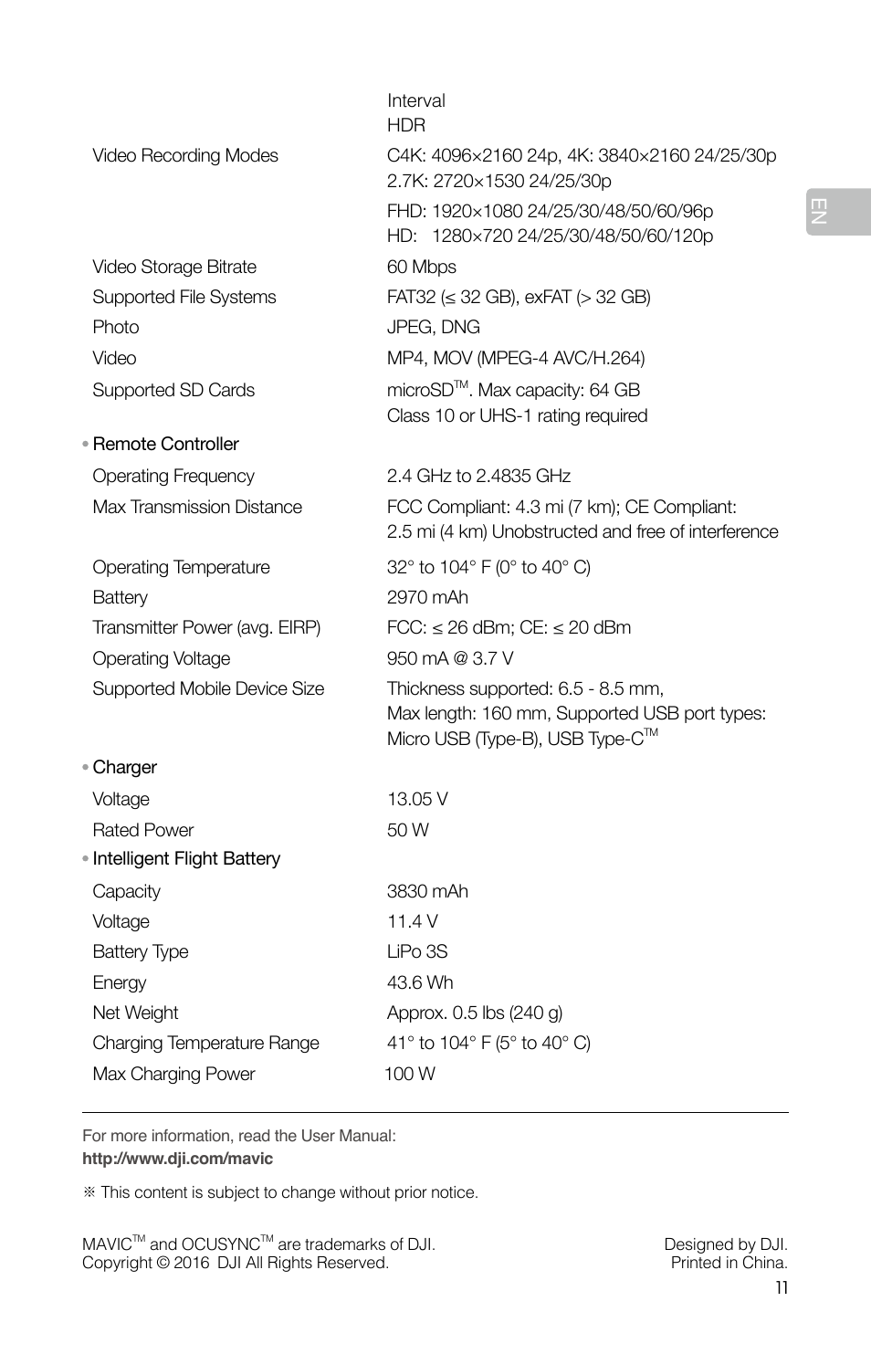 DJI Mavic Pro User Manual | Page 13 / 84