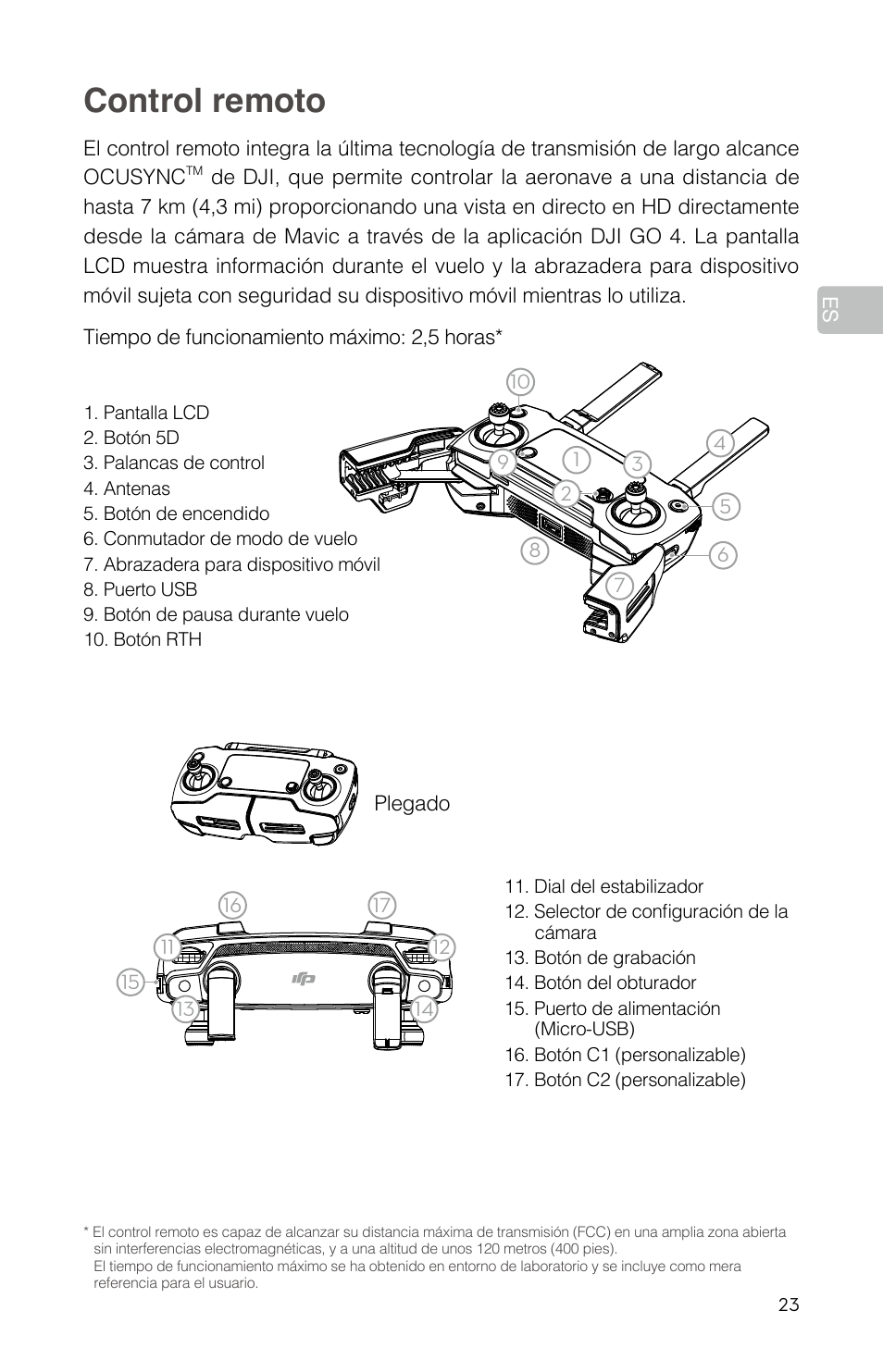 Control remoto | DJI Mavic Pro User Manual | Page 25 / 84