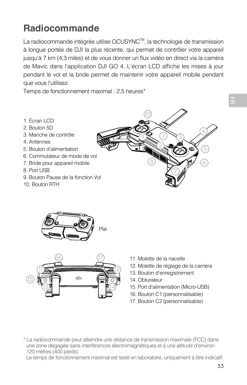 Radiocommande | DJI Mavic Pro User Manual | Page 35 / 84