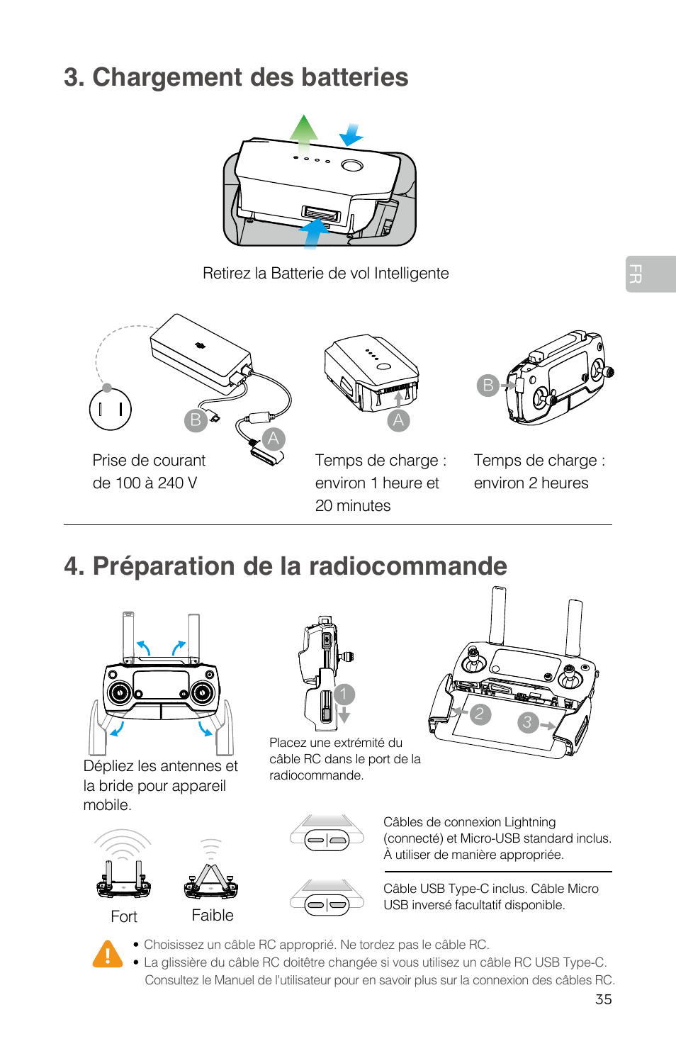 Chargement des batteries, Préparation de la radiocommande | DJI Mavic Pro User Manual | Page 37 / 84