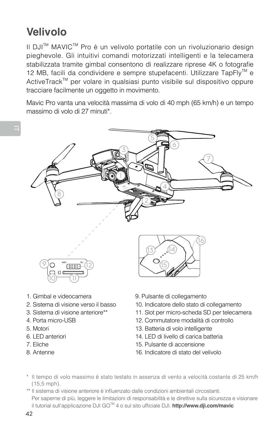 Guida di avvio rapido, Velivolo | DJI Mavic Pro User Manual | Page 44 / 84