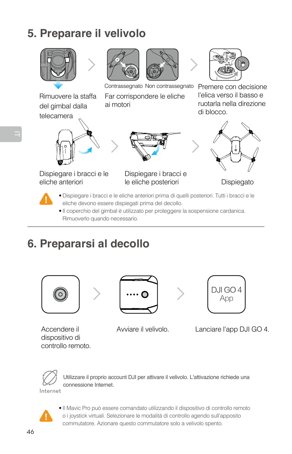 Preparare il velivolo 6. prepararsi al decollo | DJI Mavic Pro User Manual | Page 48 / 84