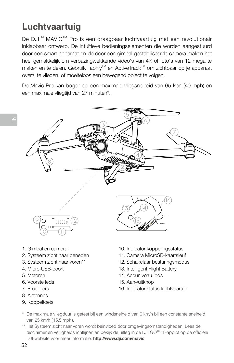 Snelstartgids 52, Luchtvaartuig | DJI Mavic Pro User Manual | Page 54 / 84