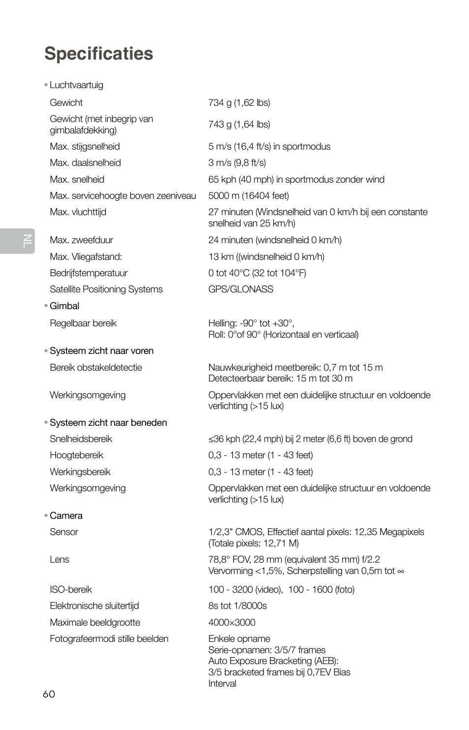 Specificaties | DJI Mavic Pro User Manual | Page 62 / 84