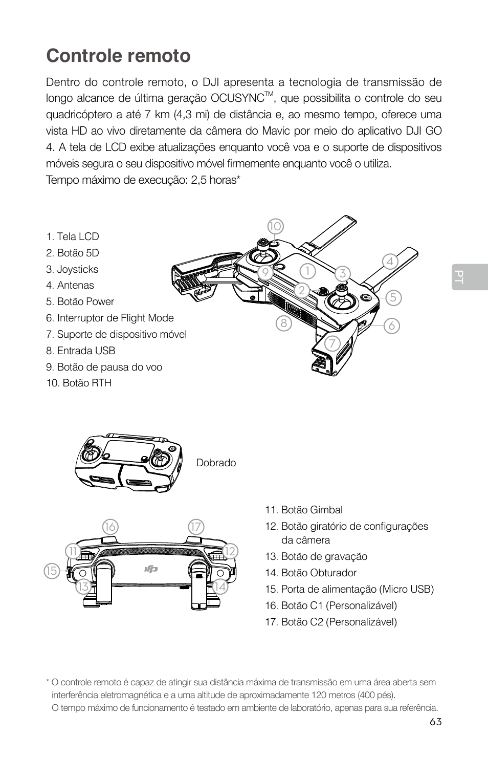 Controle remoto | DJI Mavic Pro User Manual | Page 65 / 84
