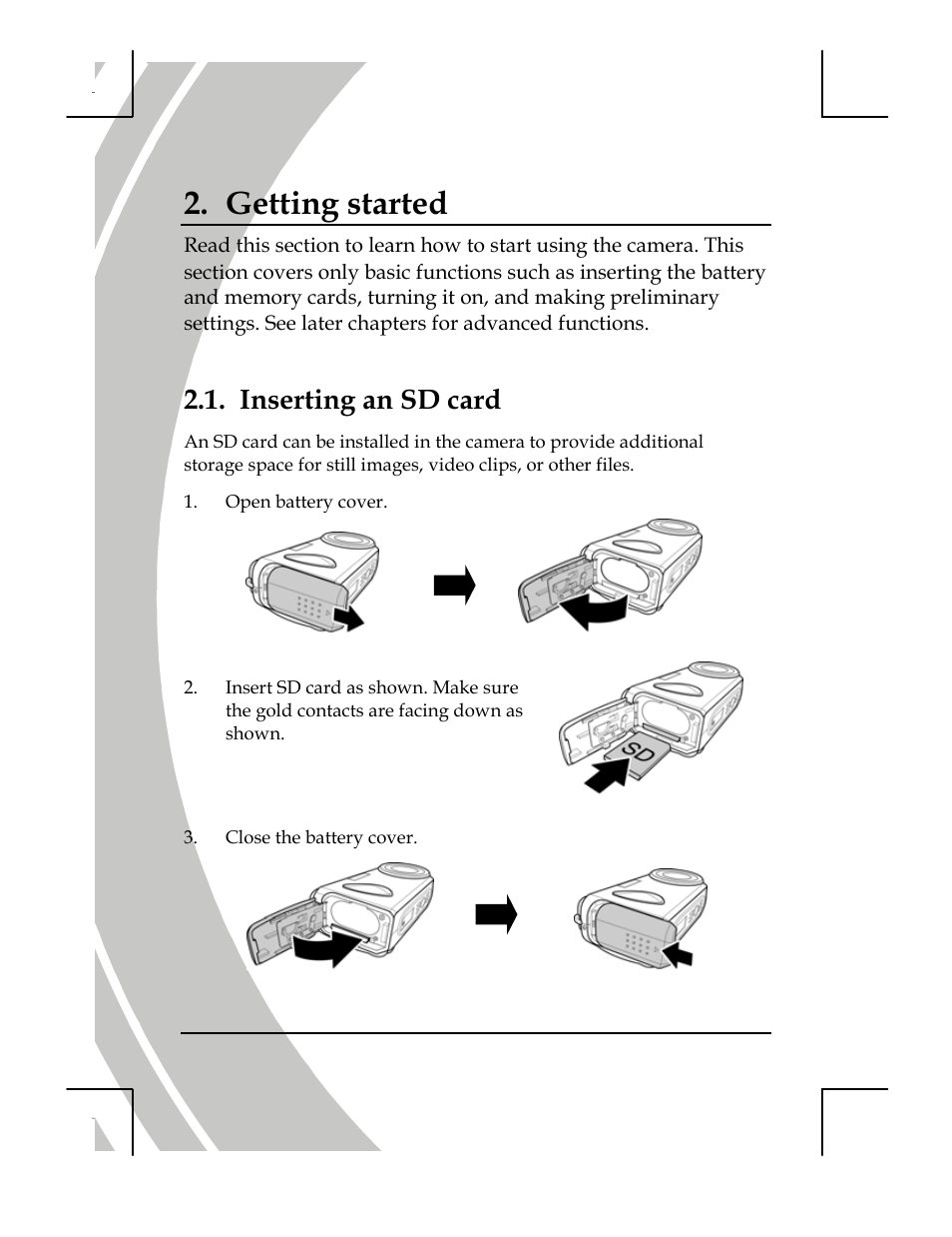 Getting started, Inserting an sd card | DXG Technology DXG-518 User Manual | Page 14 / 54