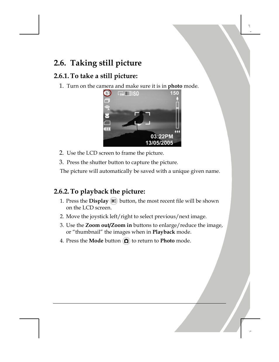 Taking still picture, To take a still picture, To playback the picture | DXG Technology DXG-518 User Manual | Page 19 / 54