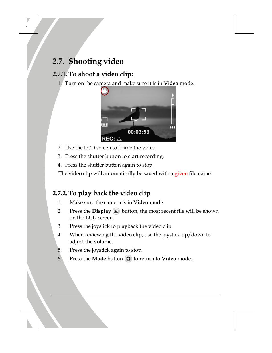 Shooting video, To shoot a video clip, To playback the video clip | DXG Technology DXG-518 User Manual | Page 20 / 54