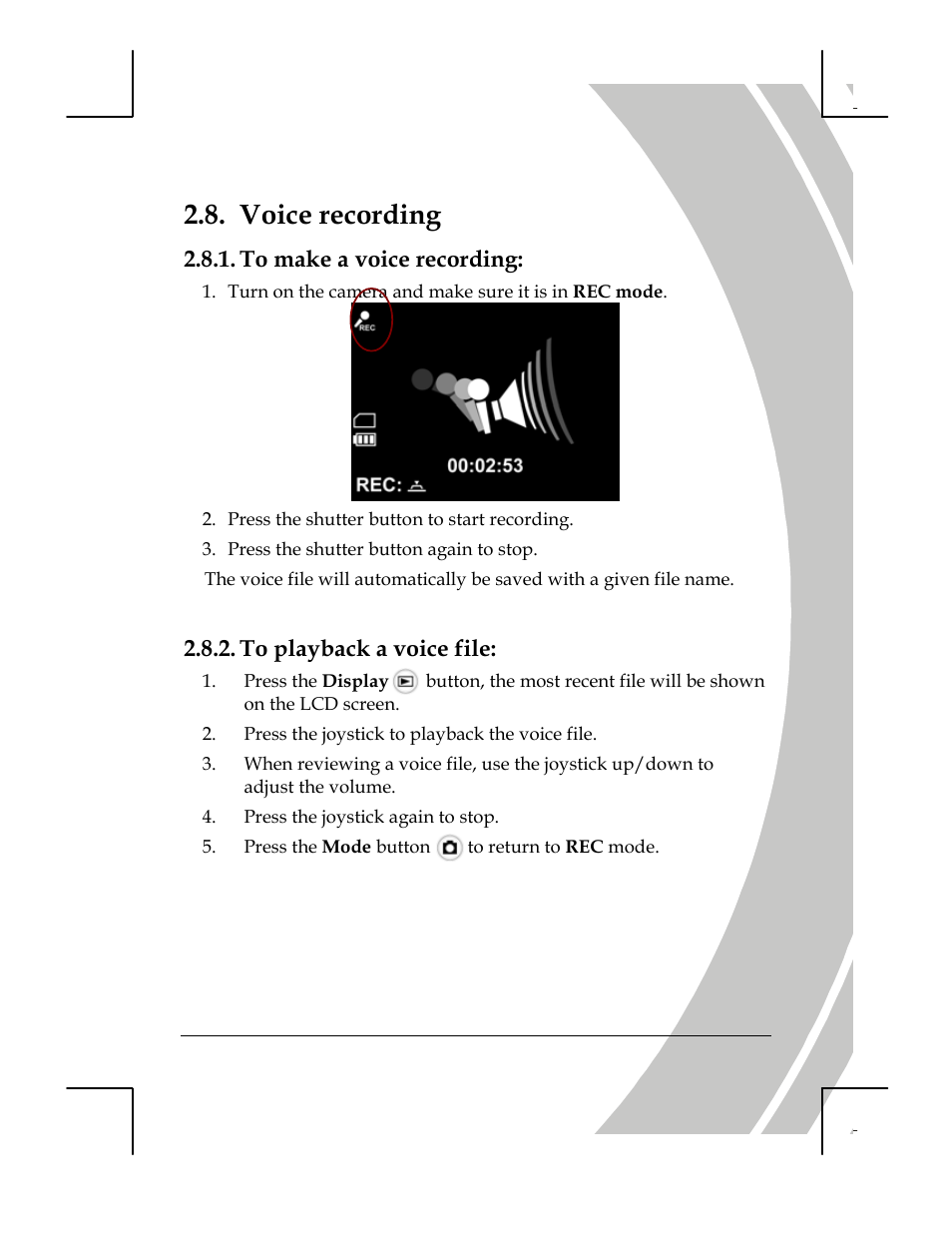 Voice recording, To make a voice recording, To playback a voice file | DXG Technology DXG-518 User Manual | Page 21 / 54