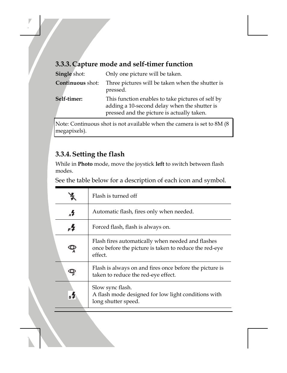 Capture mode and self-timer function, Setting the flash | DXG Technology DXG-518 User Manual | Page 30 / 54