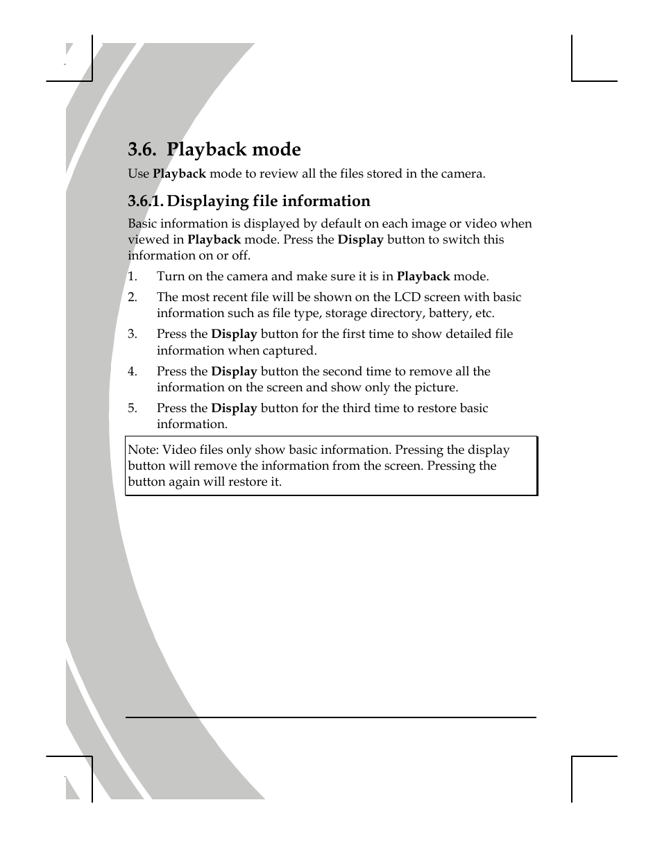Playback mode, Displaying file information | DXG Technology DXG-518 User Manual | Page 34 / 54