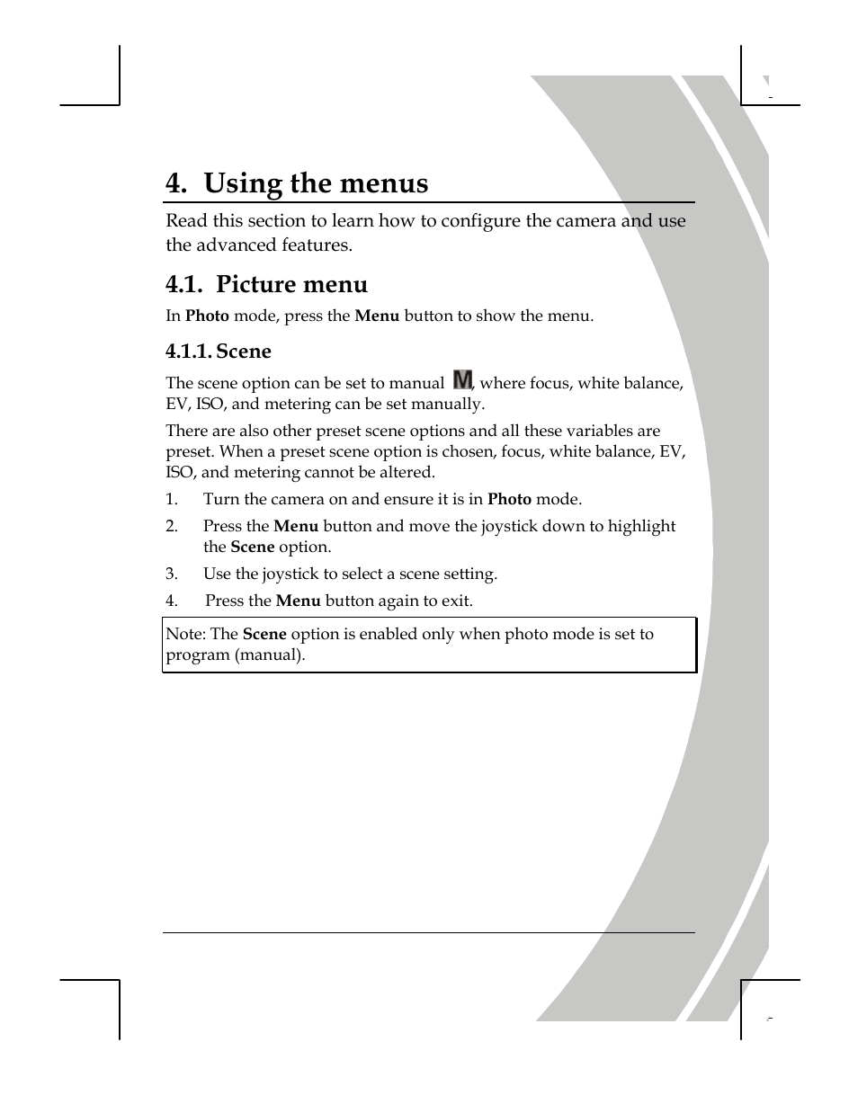 Using the menus, Picture menu, Scene | DXG Technology DXG-518 User Manual | Page 37 / 54