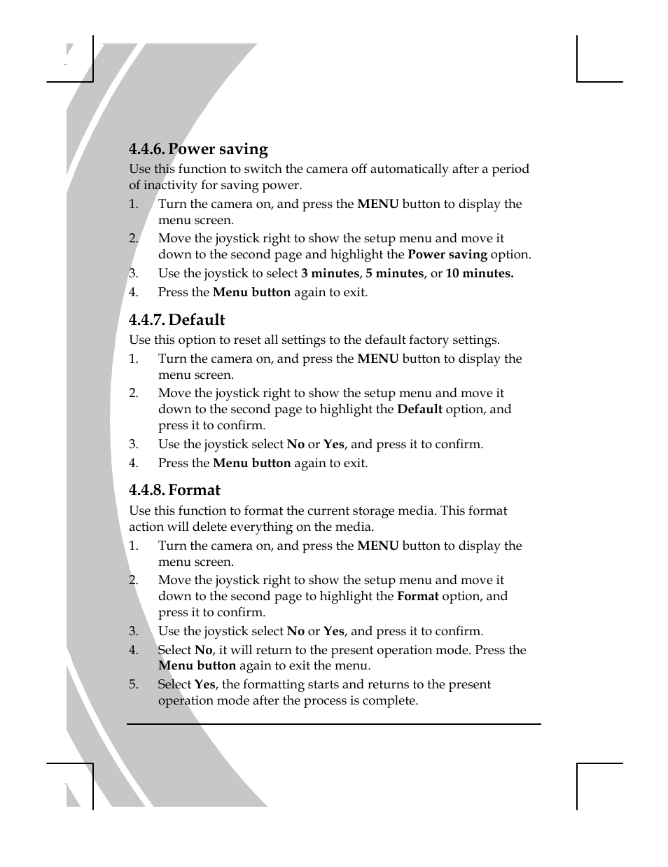 Power saving, Default, Format | DXG Technology DXG-518 User Manual | Page 46 / 54