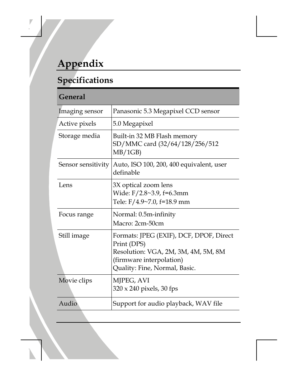 Appendix, Specifications | DXG Technology DXG-518 User Manual | Page 52 / 54