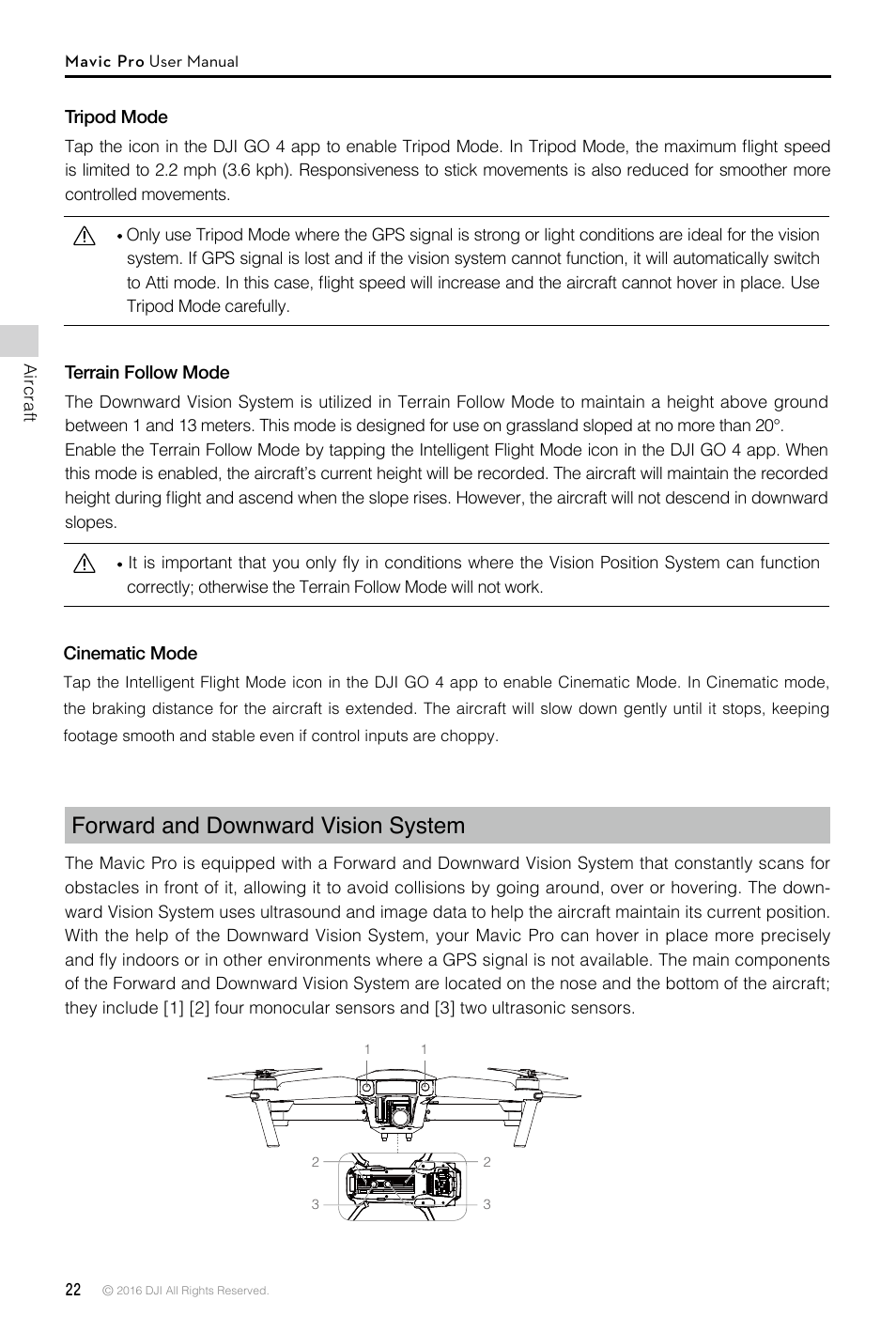 Forward and downward vision system | DJI Mavic Pro User Manual | Page 22 / 60
