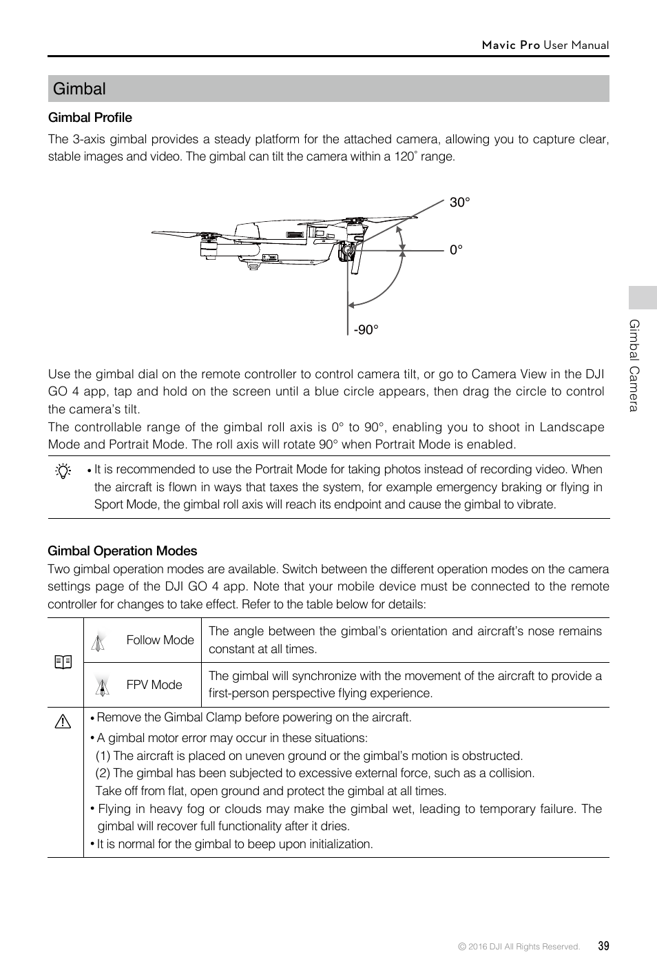 Gimbal | DJI Mavic Pro User Manual | Page 39 / 60