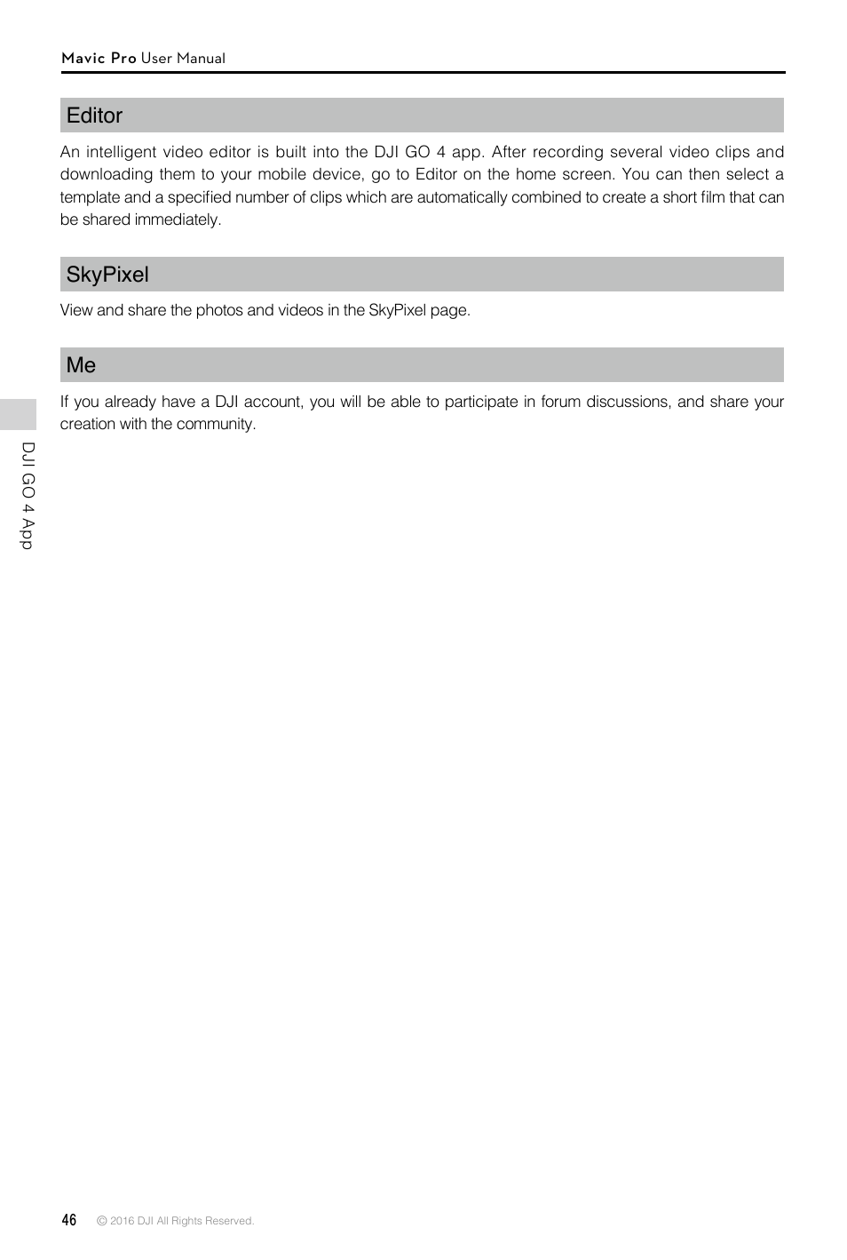 Editor, Skypixel | DJI Mavic Pro User Manual | Page 46 / 60