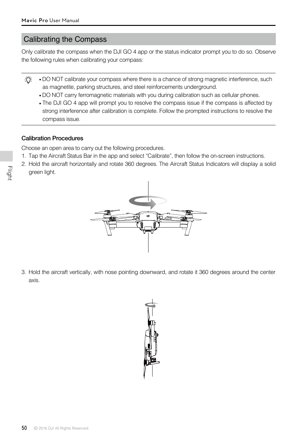 Calibrating the compass | DJI Mavic Pro User Manual | Page 50 / 60