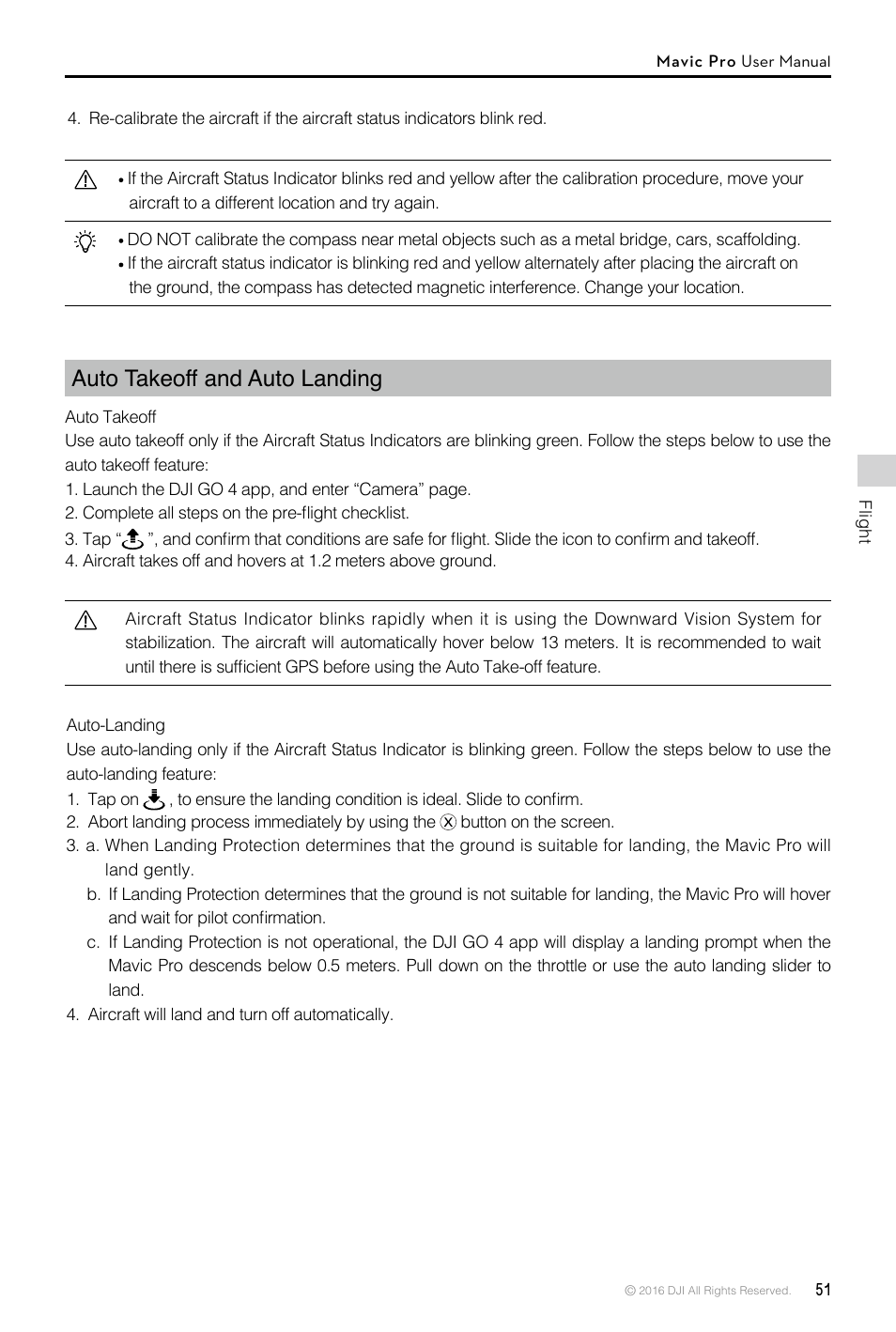 Auto takeoff and auto landing | DJI Mavic Pro User Manual | Page 51 / 60