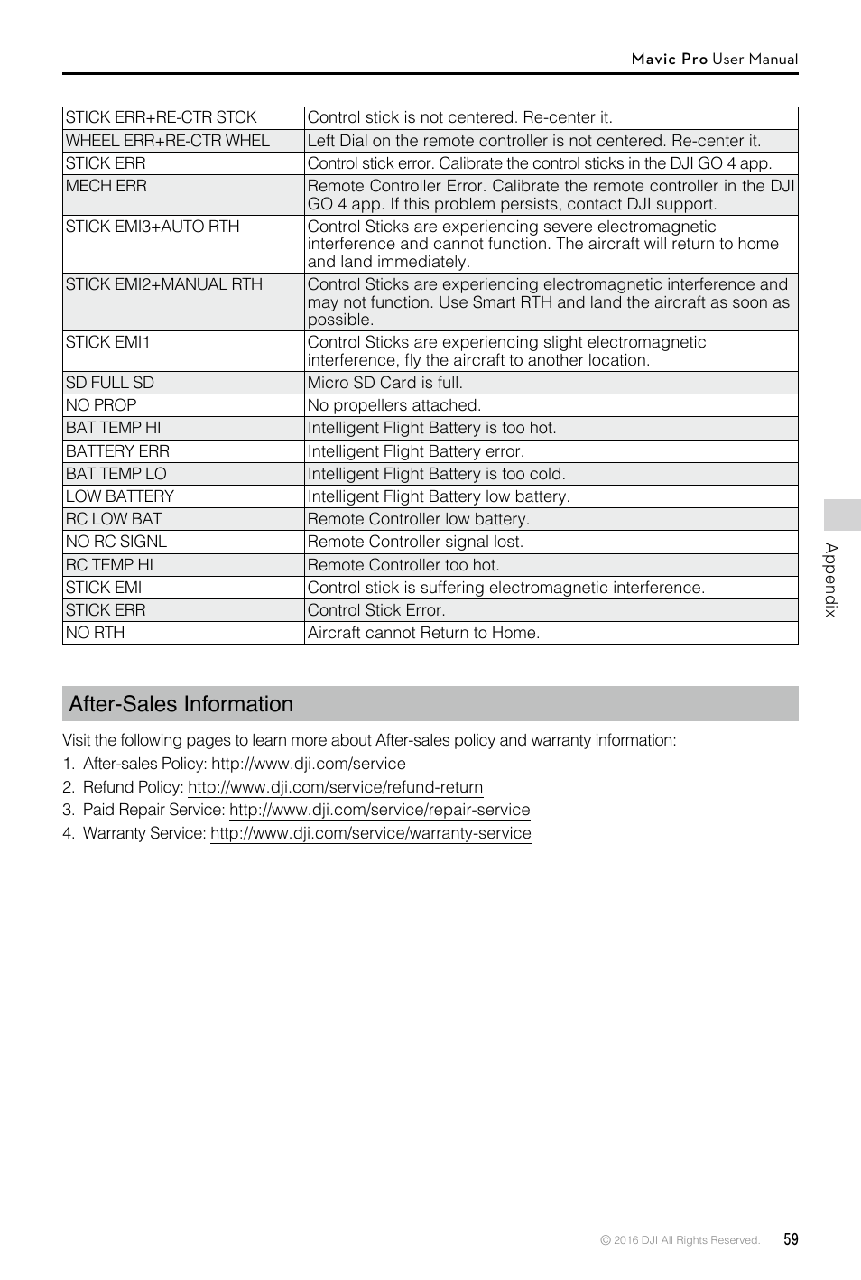 After-sales information | DJI Mavic Pro User Manual | Page 59 / 60