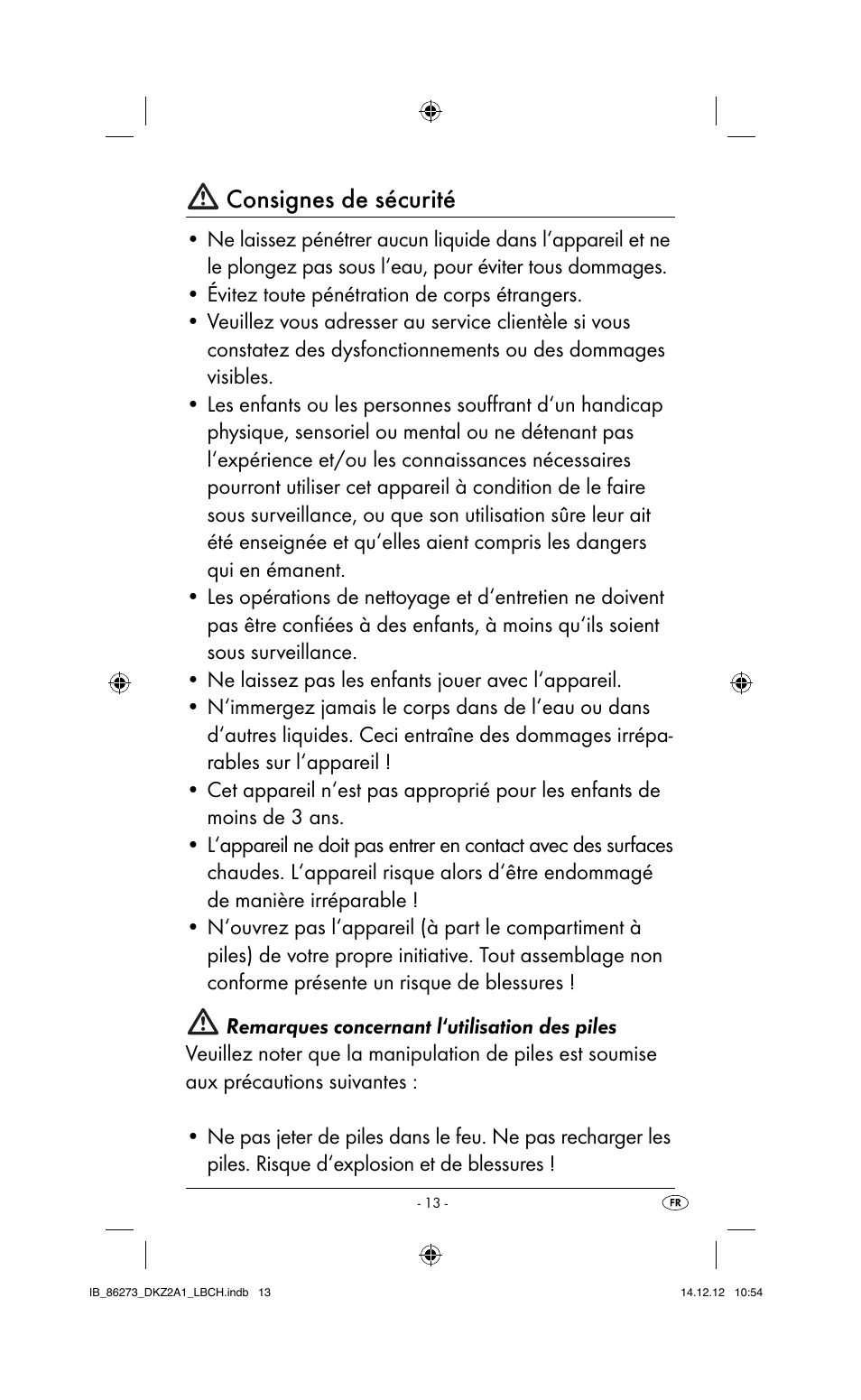 Consignes de sécurité | Dentalux DKZ 2 A1 User Manual | Page 16 / 42