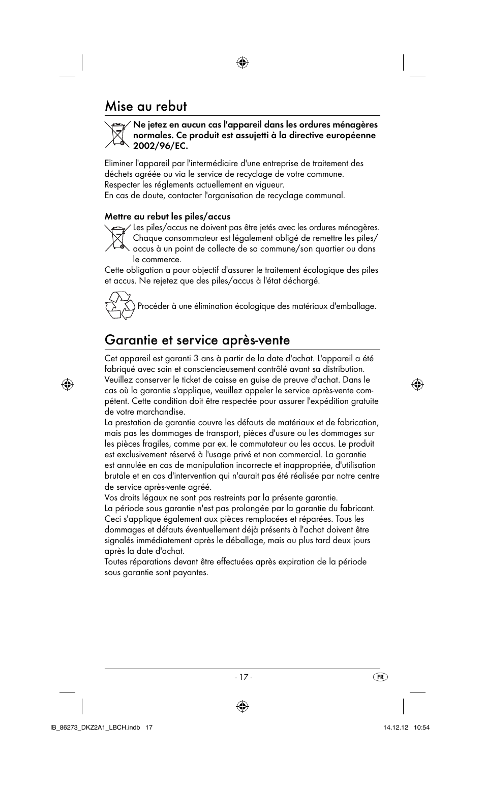 Mise au rebut, Garantie et service après-vente | Dentalux DKZ 2 A1 User Manual | Page 20 / 42