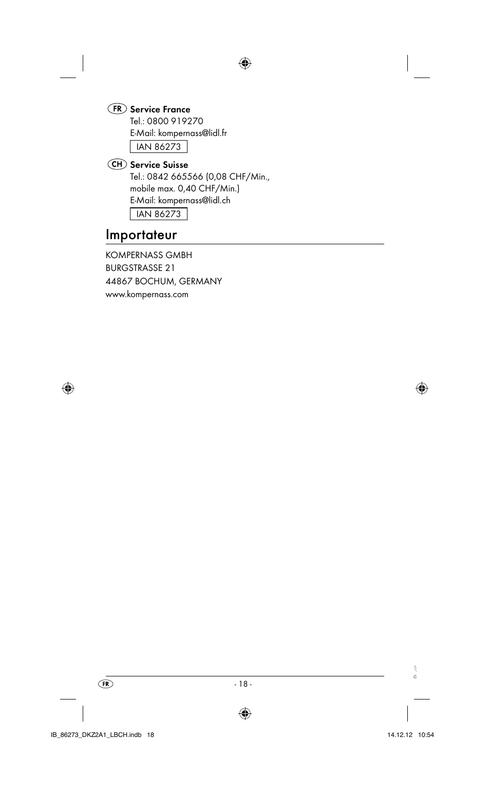 Importateur | Dentalux DKZ 2 A1 User Manual | Page 21 / 42