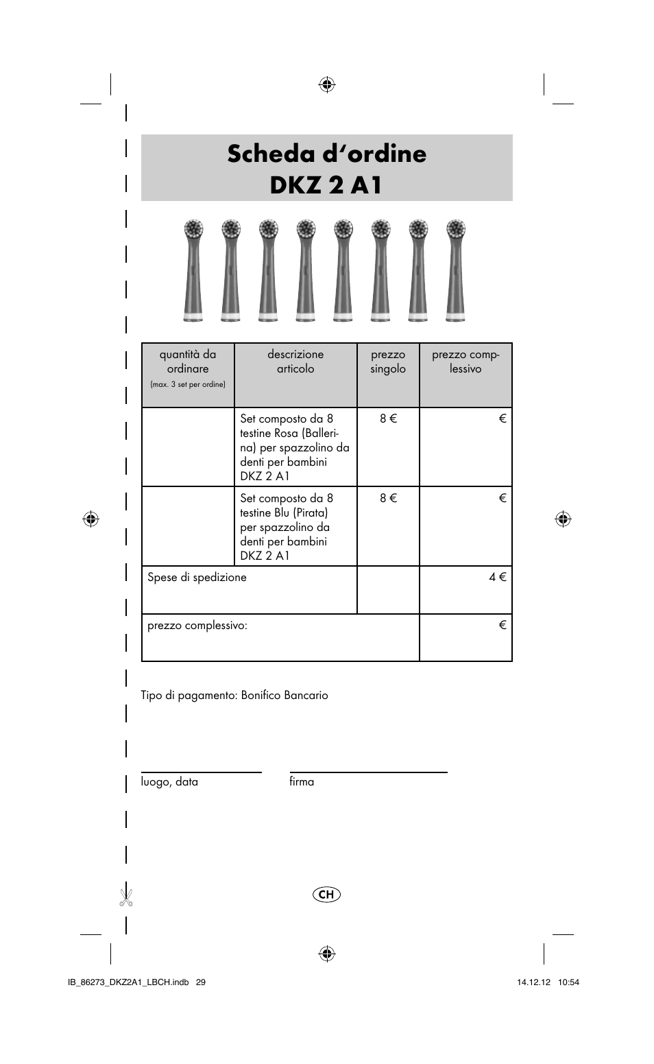 Scheda d‘ordine dkz 2 a1 | Dentalux DKZ 2 A1 User Manual | Page 32 / 42