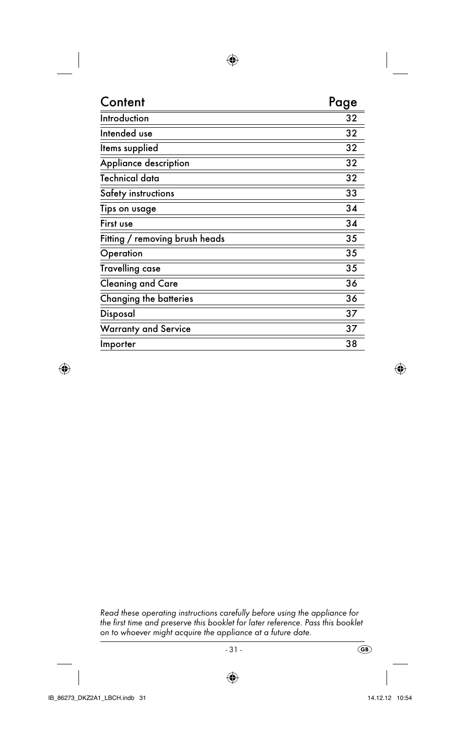 Content page | Dentalux DKZ 2 A1 User Manual | Page 34 / 42