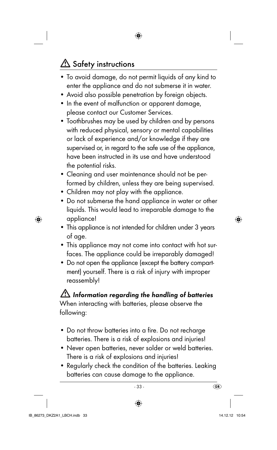 Safety instructions | Dentalux DKZ 2 A1 User Manual | Page 36 / 42