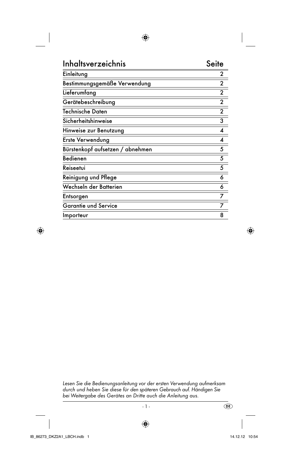 Inhaltsverzeichnis seite | Dentalux DKZ 2 A1 User Manual | Page 4 / 42