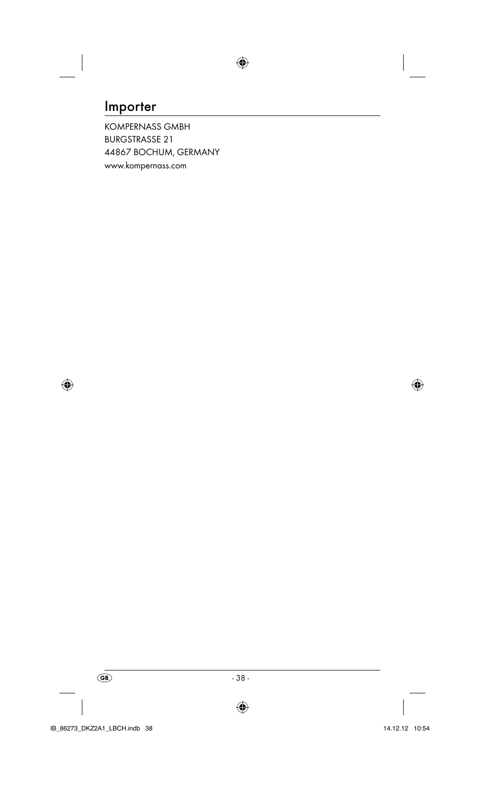 Importer | Dentalux DKZ 2 A1 User Manual | Page 41 / 42