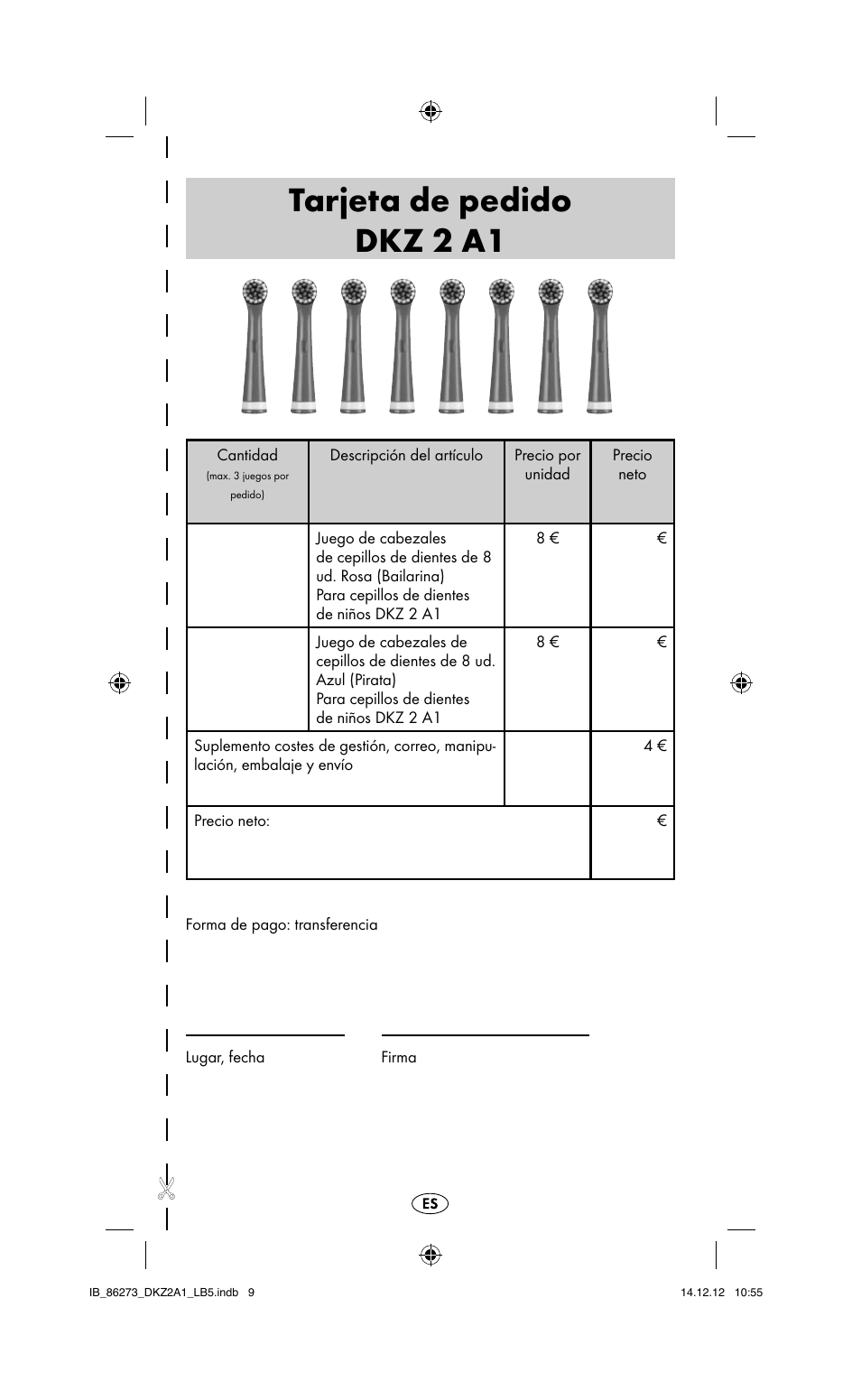 Tarjeta de pedido dkz 2 a1 | Dentalux DKZ 2 A1 User Manual | Page 12 / 30