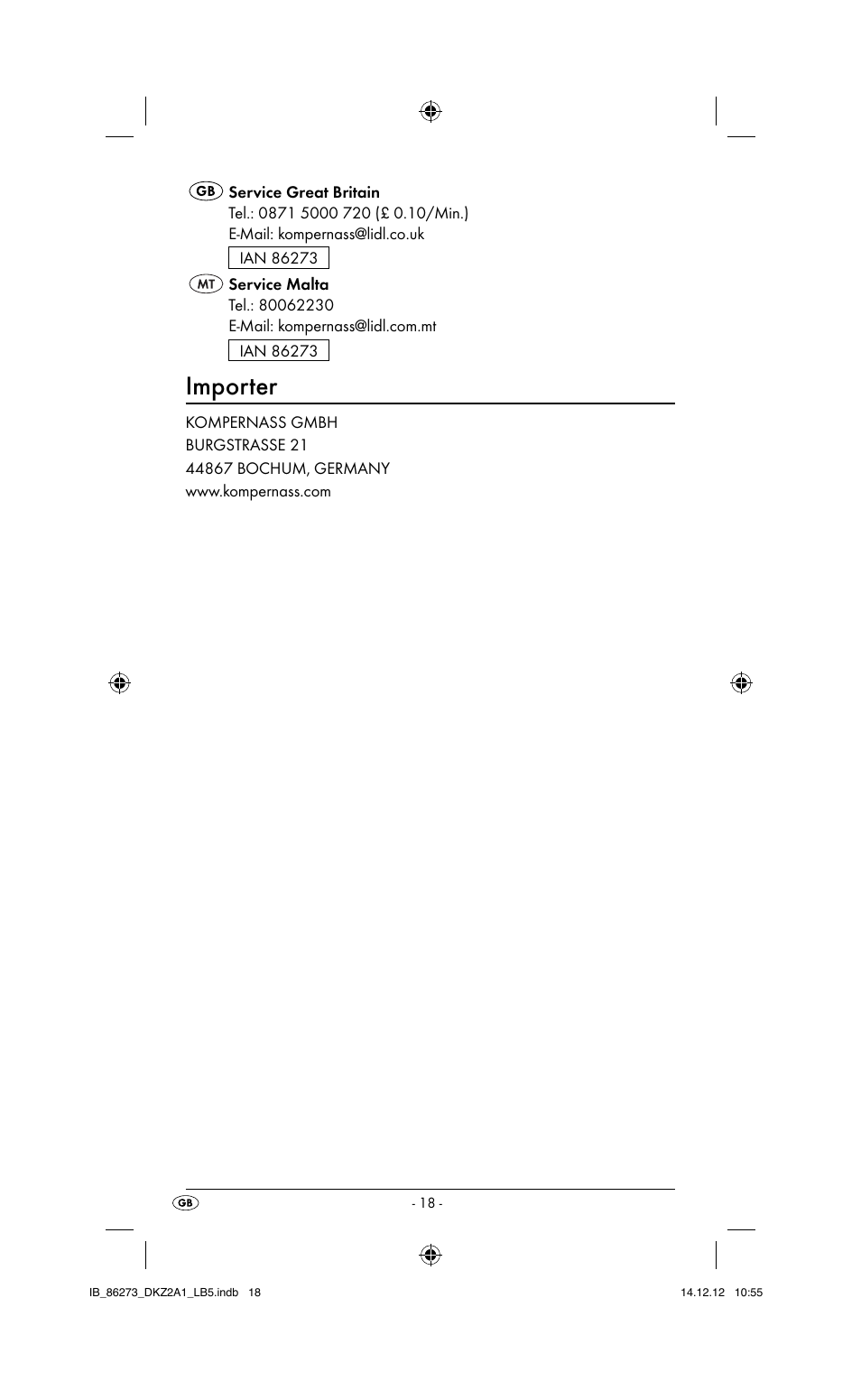 Importer | Dentalux DKZ 2 A1 User Manual | Page 21 / 30