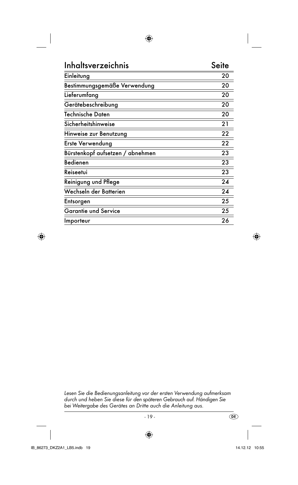 Inhaltsverzeichnis seite | Dentalux DKZ 2 A1 User Manual | Page 22 / 30