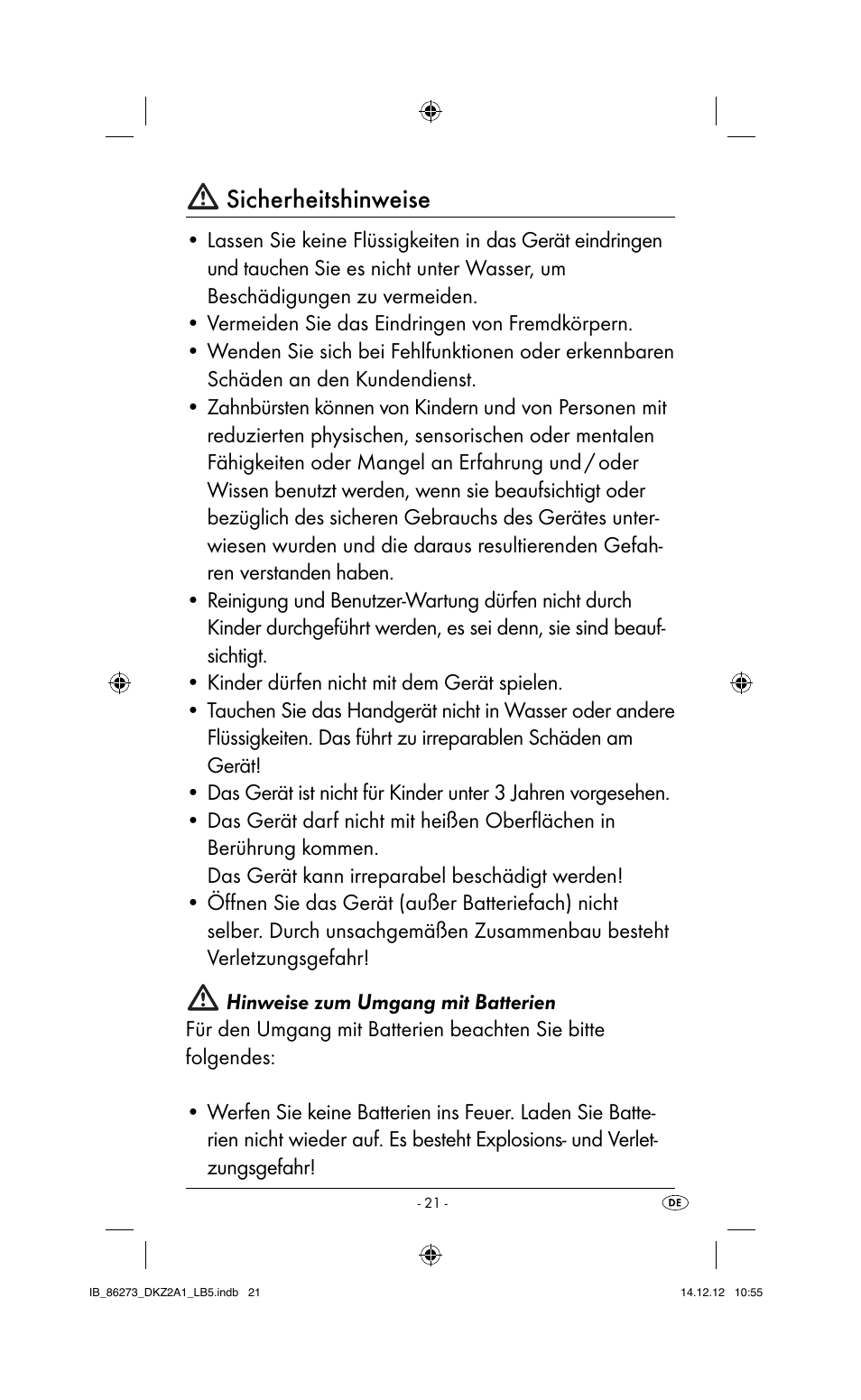 Sicherheitshinweise | Dentalux DKZ 2 A1 User Manual | Page 24 / 30