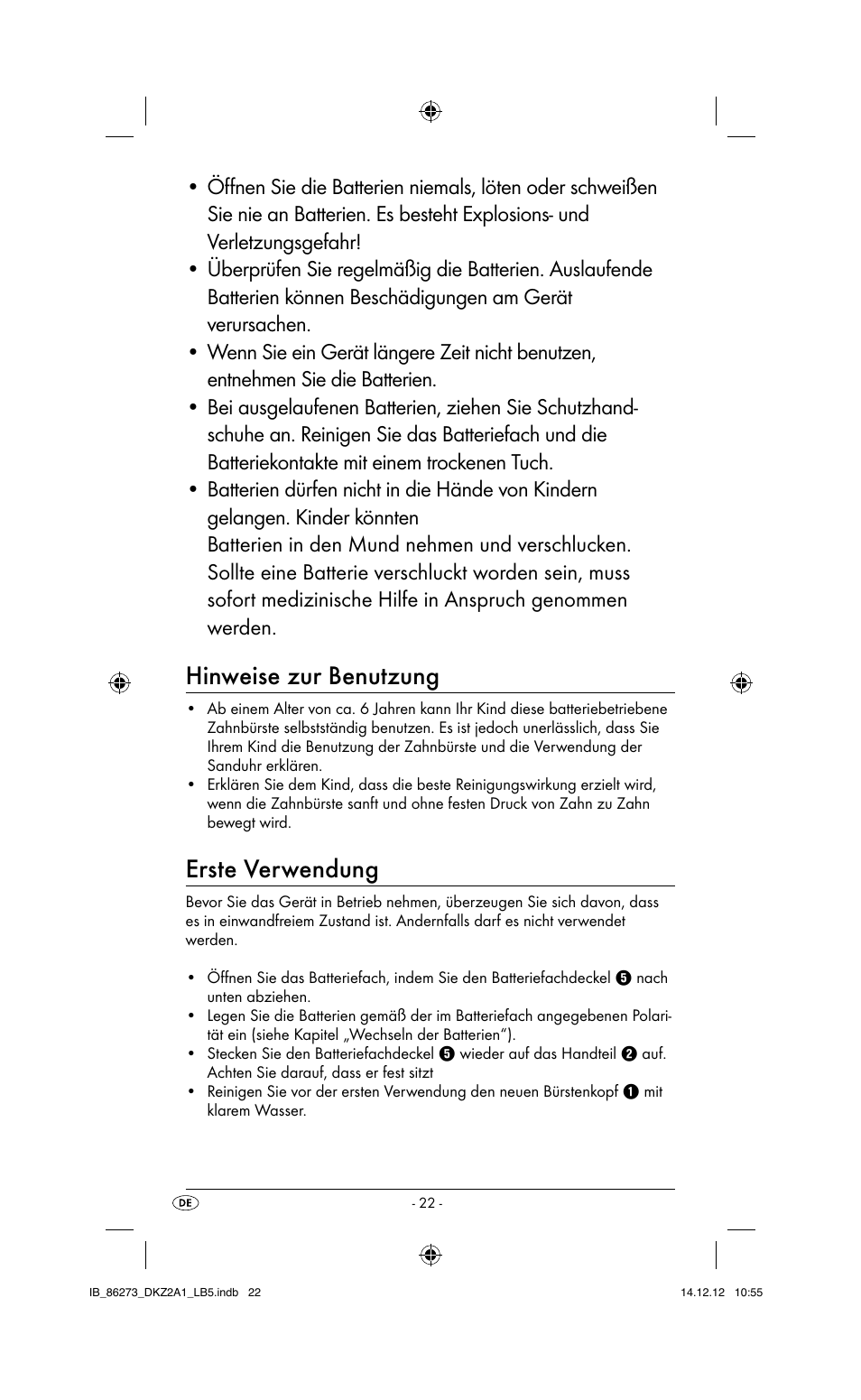Hinweise zur benutzung, Erste verwendung | Dentalux DKZ 2 A1 User Manual | Page 25 / 30