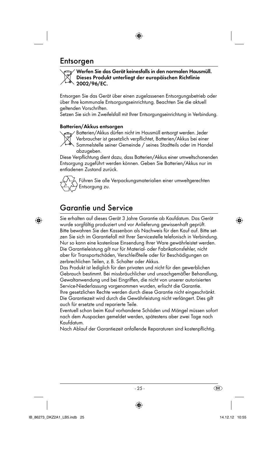 Entsorgen, Garantie und service | Dentalux DKZ 2 A1 User Manual | Page 28 / 30