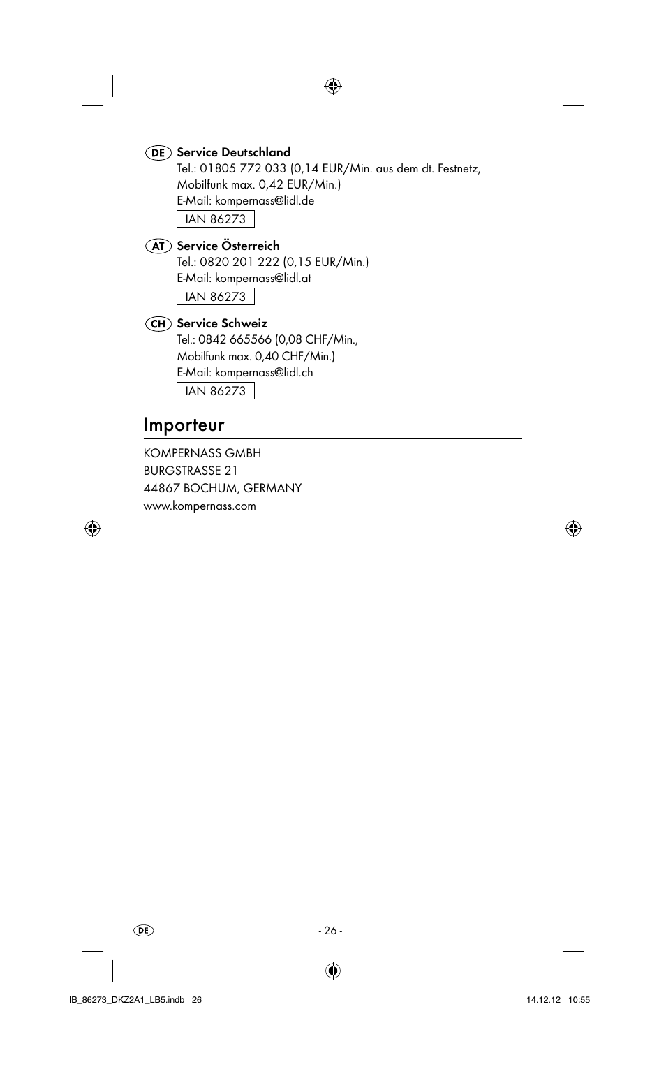 Importeur | Dentalux DKZ 2 A1 User Manual | Page 29 / 30