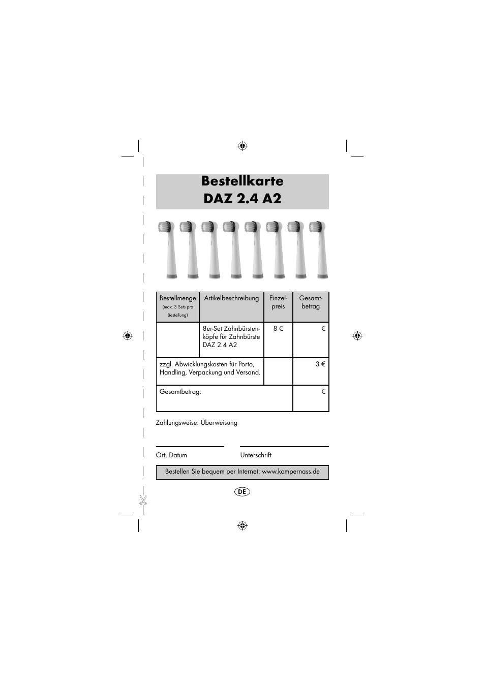 Bestellkarte daz 2.4 a2 | Dentalux DAZ 2.4 A2 User Manual | Page 18 / 74