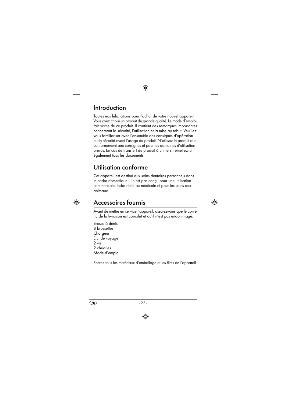 Introduction, Utilisation conforme, Accessoires fournis | Dentalux DAZ 2.4 A2 User Manual | Page 25 / 74