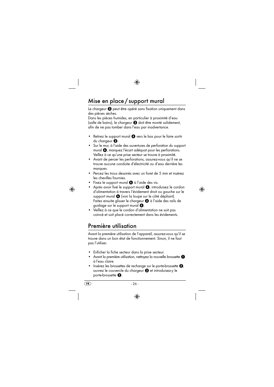 Mise en place / support mural, Première utilisation | Dentalux DAZ 2.4 A2 User Manual | Page 29 / 74