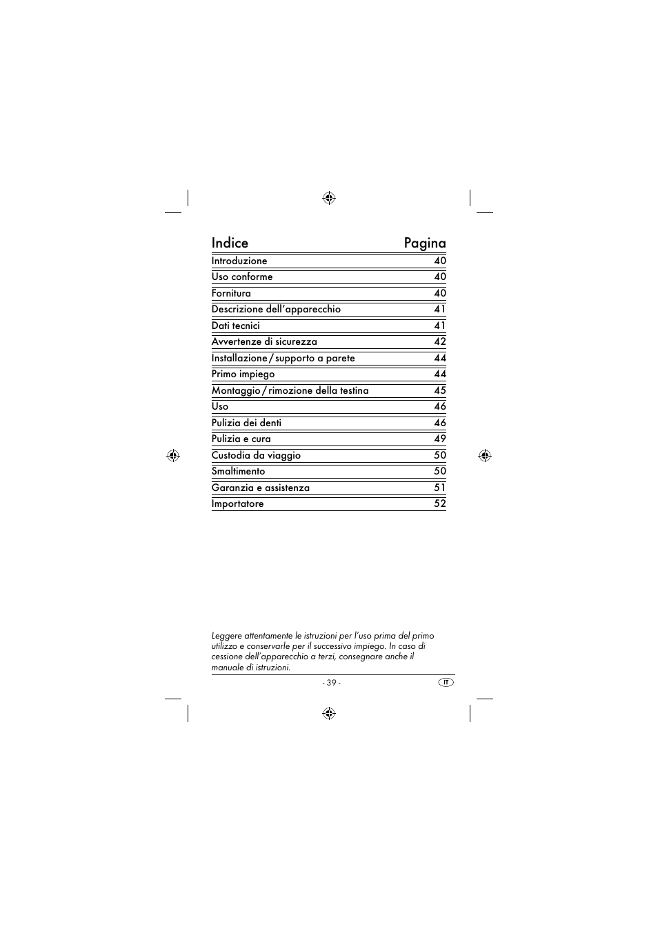 Indice pagina | Dentalux DAZ 2.4 A2 User Manual | Page 42 / 74