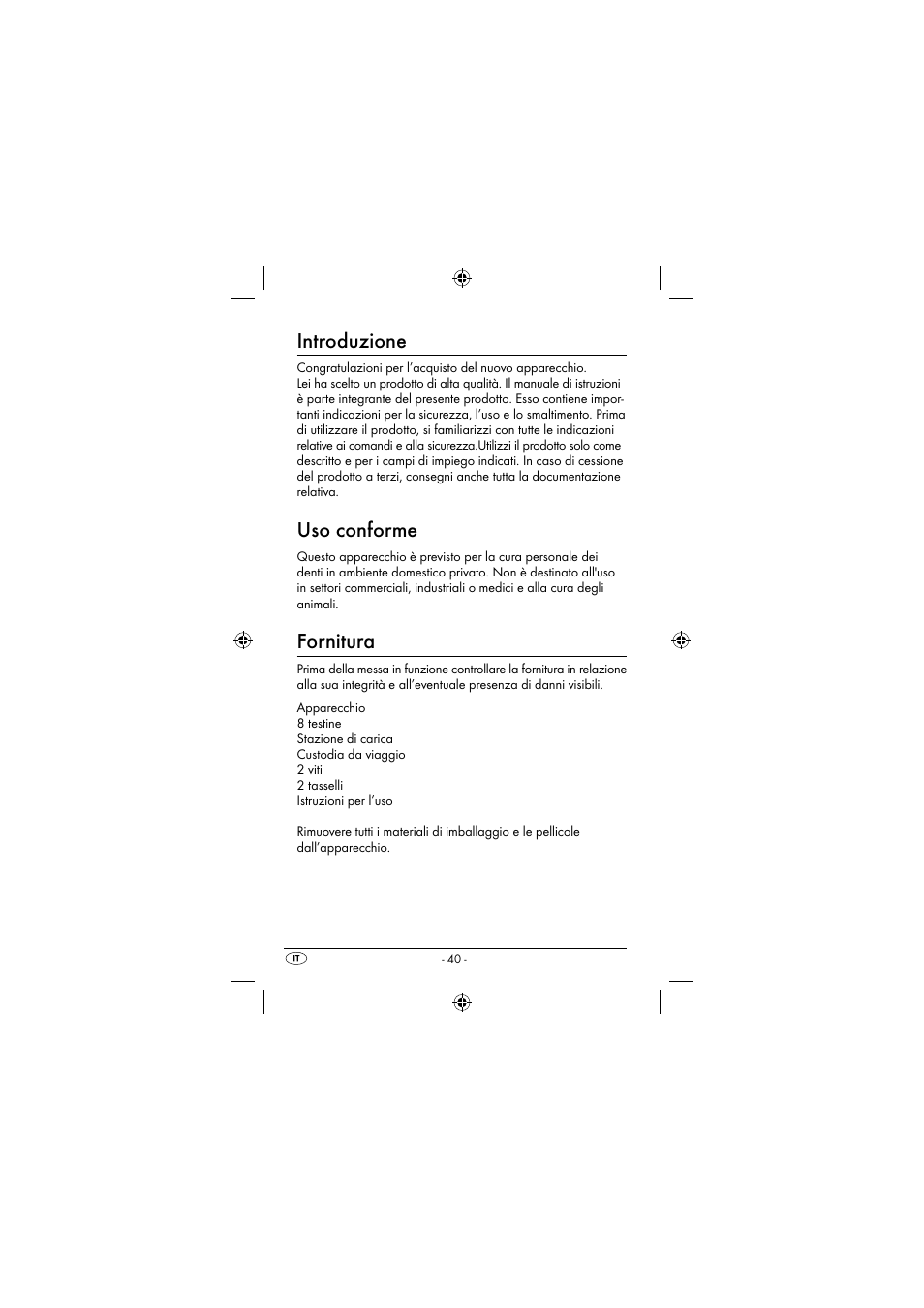Introduzione, Uso conforme, Fornitura | Dentalux DAZ 2.4 A2 User Manual | Page 43 / 74