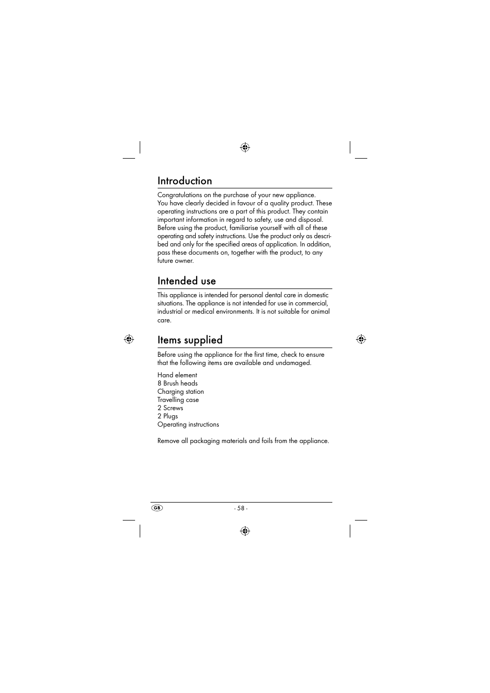Introduction, Intended use, Items supplied | Dentalux DAZ 2.4 A2 User Manual | Page 61 / 74